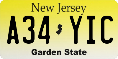 NJ license plate A34YIC