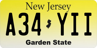 NJ license plate A34YII