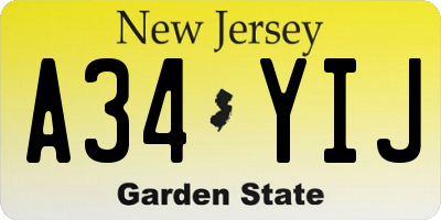 NJ license plate A34YIJ