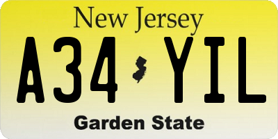 NJ license plate A34YIL