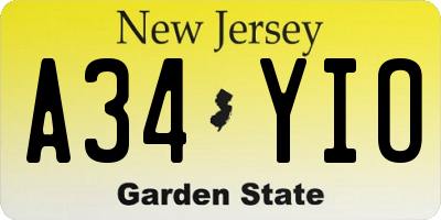 NJ license plate A34YIO