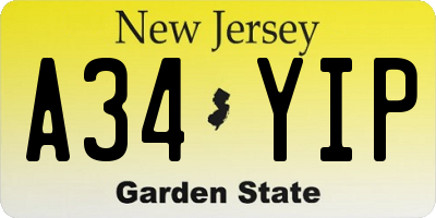 NJ license plate A34YIP