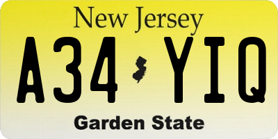 NJ license plate A34YIQ