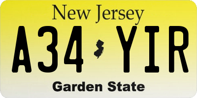 NJ license plate A34YIR