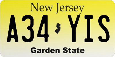 NJ license plate A34YIS