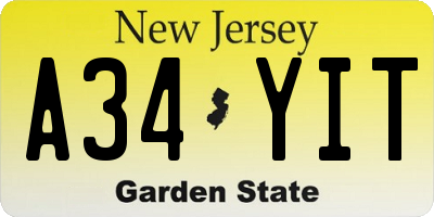 NJ license plate A34YIT