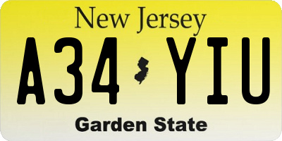NJ license plate A34YIU