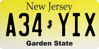 NJ license plate A34YIX