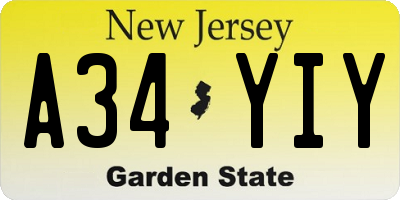 NJ license plate A34YIY