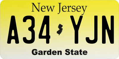 NJ license plate A34YJN