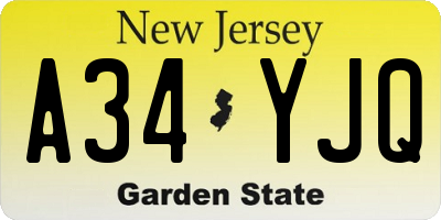NJ license plate A34YJQ