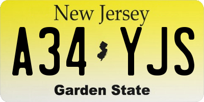 NJ license plate A34YJS