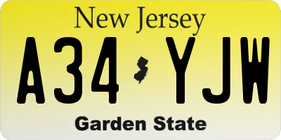 NJ license plate A34YJW