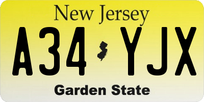 NJ license plate A34YJX