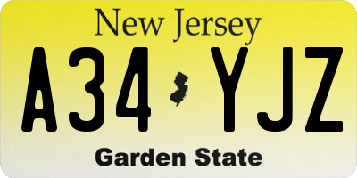 NJ license plate A34YJZ