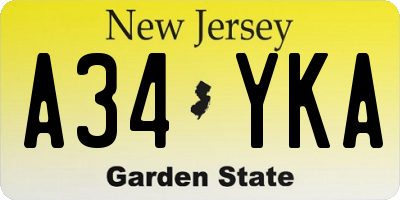 NJ license plate A34YKA
