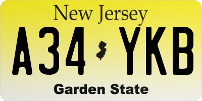 NJ license plate A34YKB