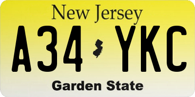 NJ license plate A34YKC
