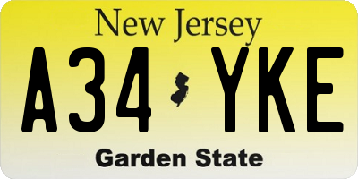 NJ license plate A34YKE