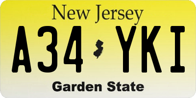 NJ license plate A34YKI