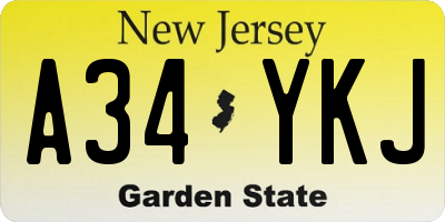 NJ license plate A34YKJ
