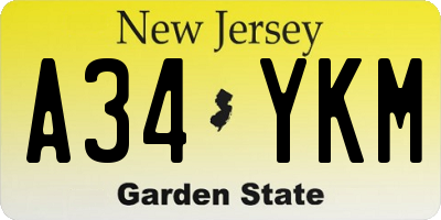 NJ license plate A34YKM