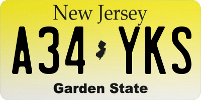 NJ license plate A34YKS