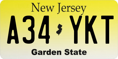 NJ license plate A34YKT