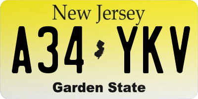 NJ license plate A34YKV