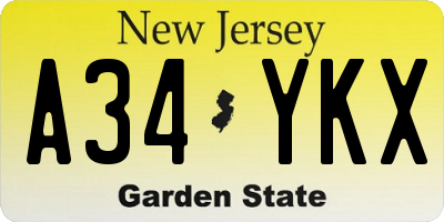 NJ license plate A34YKX