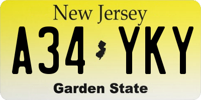 NJ license plate A34YKY