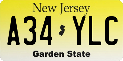 NJ license plate A34YLC