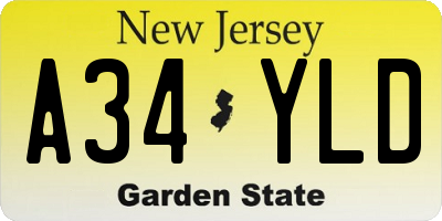 NJ license plate A34YLD
