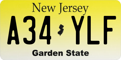 NJ license plate A34YLF