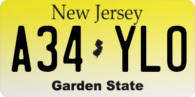 NJ license plate A34YLO
