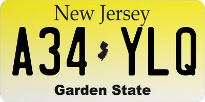 NJ license plate A34YLQ