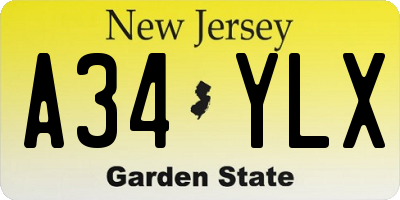 NJ license plate A34YLX