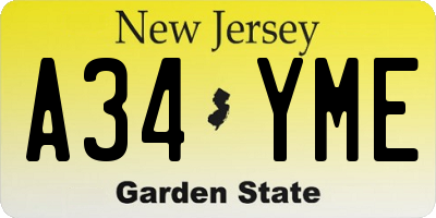 NJ license plate A34YME