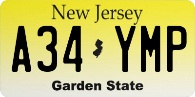NJ license plate A34YMP