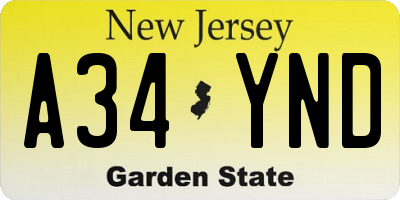 NJ license plate A34YND