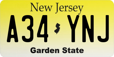NJ license plate A34YNJ
