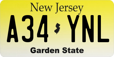 NJ license plate A34YNL
