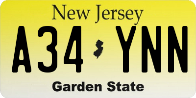 NJ license plate A34YNN