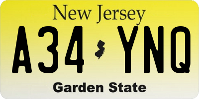 NJ license plate A34YNQ