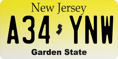 NJ license plate A34YNW