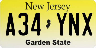 NJ license plate A34YNX