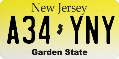 NJ license plate A34YNY