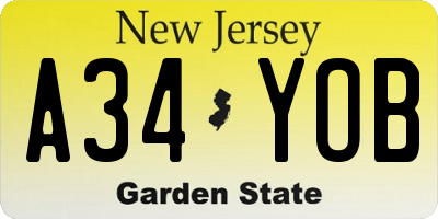 NJ license plate A34YOB