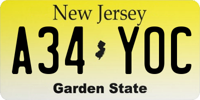 NJ license plate A34YOC