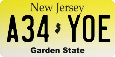 NJ license plate A34YOE